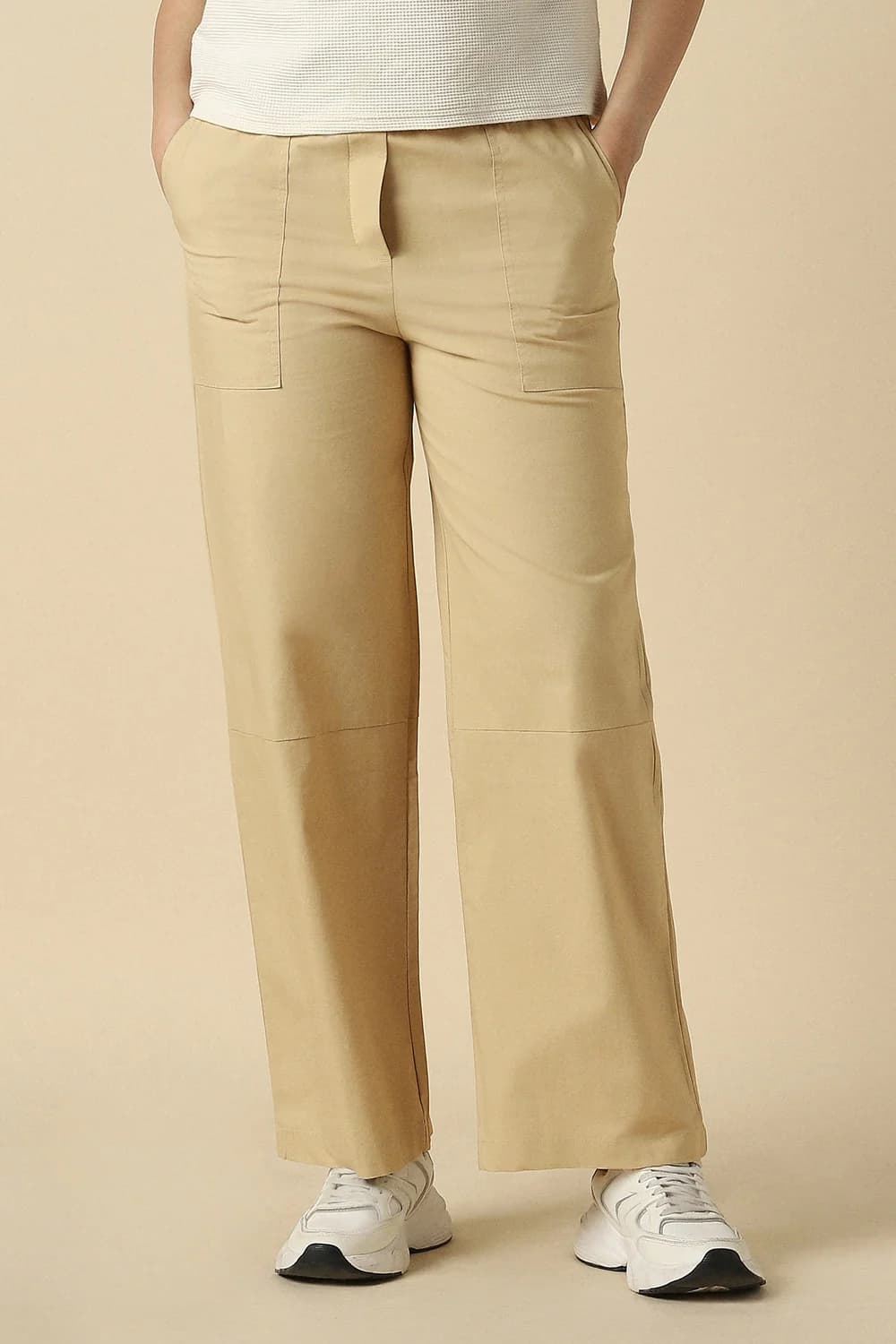 Women Beige Casual Regular Fit Mid Rise Trouser