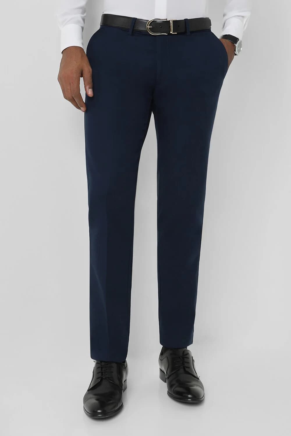 Men Navy Formal Slim Fit Mid Rise Trouser