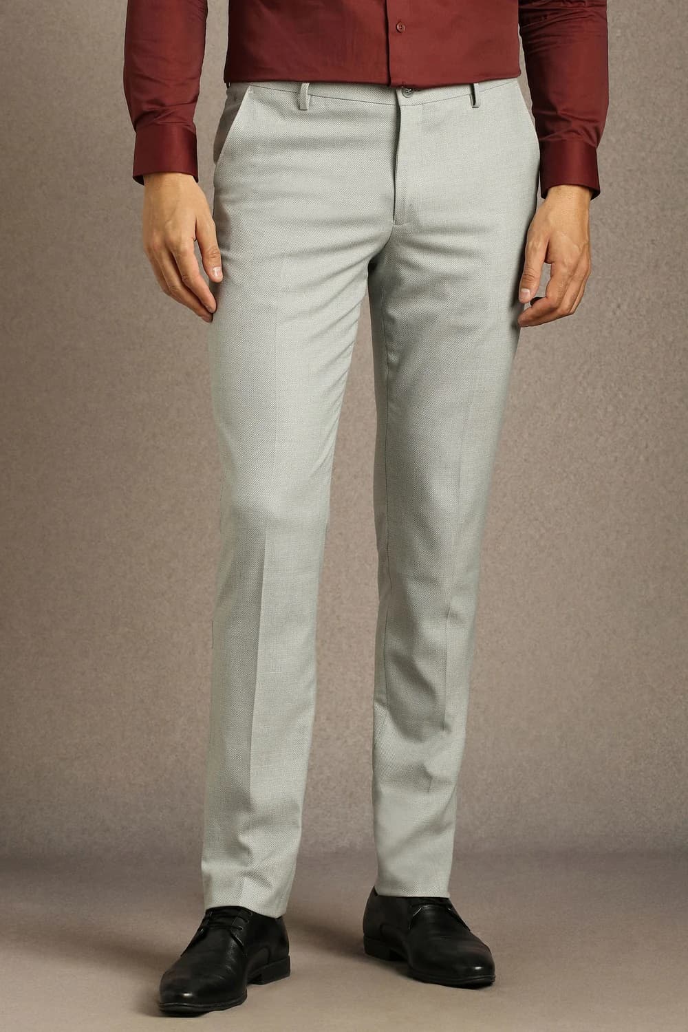 Men Grey Formal Slim Fit Mid Rise Trouser