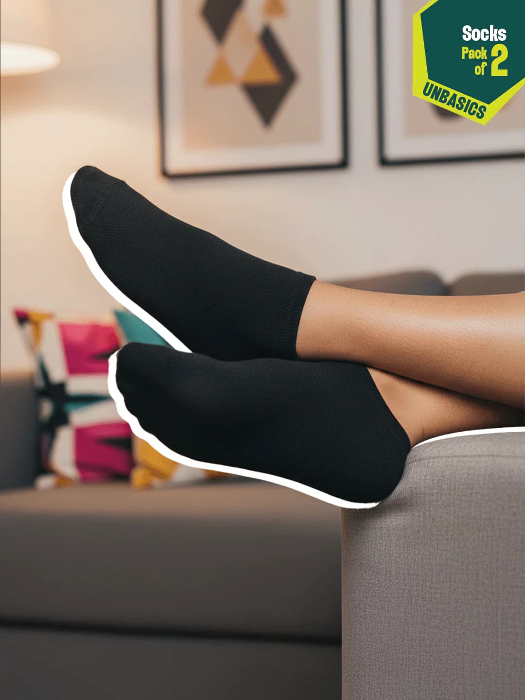 Unisex Black Spade Ankle Length Socks - 100% Organic Cotton - Pack of 2