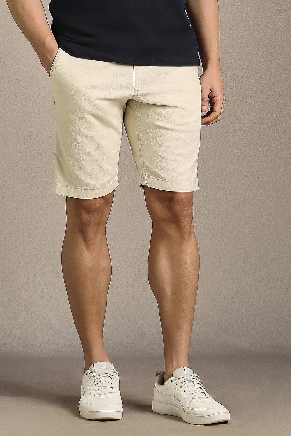 Men Beige Casual Slim Fit Mid Rise Shorts