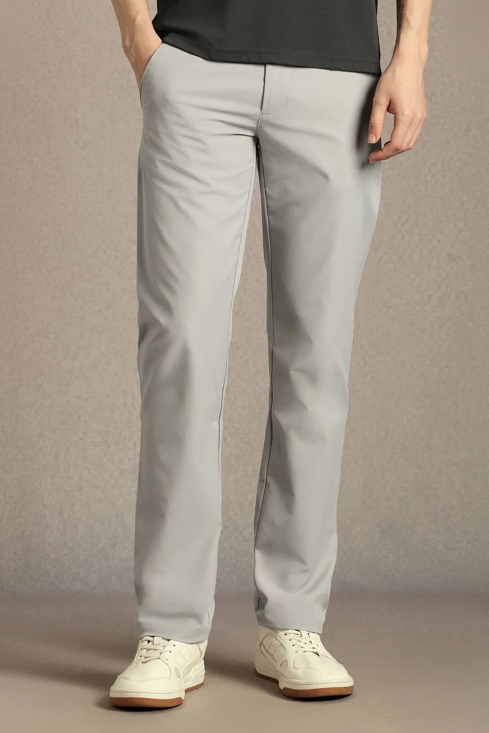 Men Grey Casual Slim Fit Mid Rise Trouser