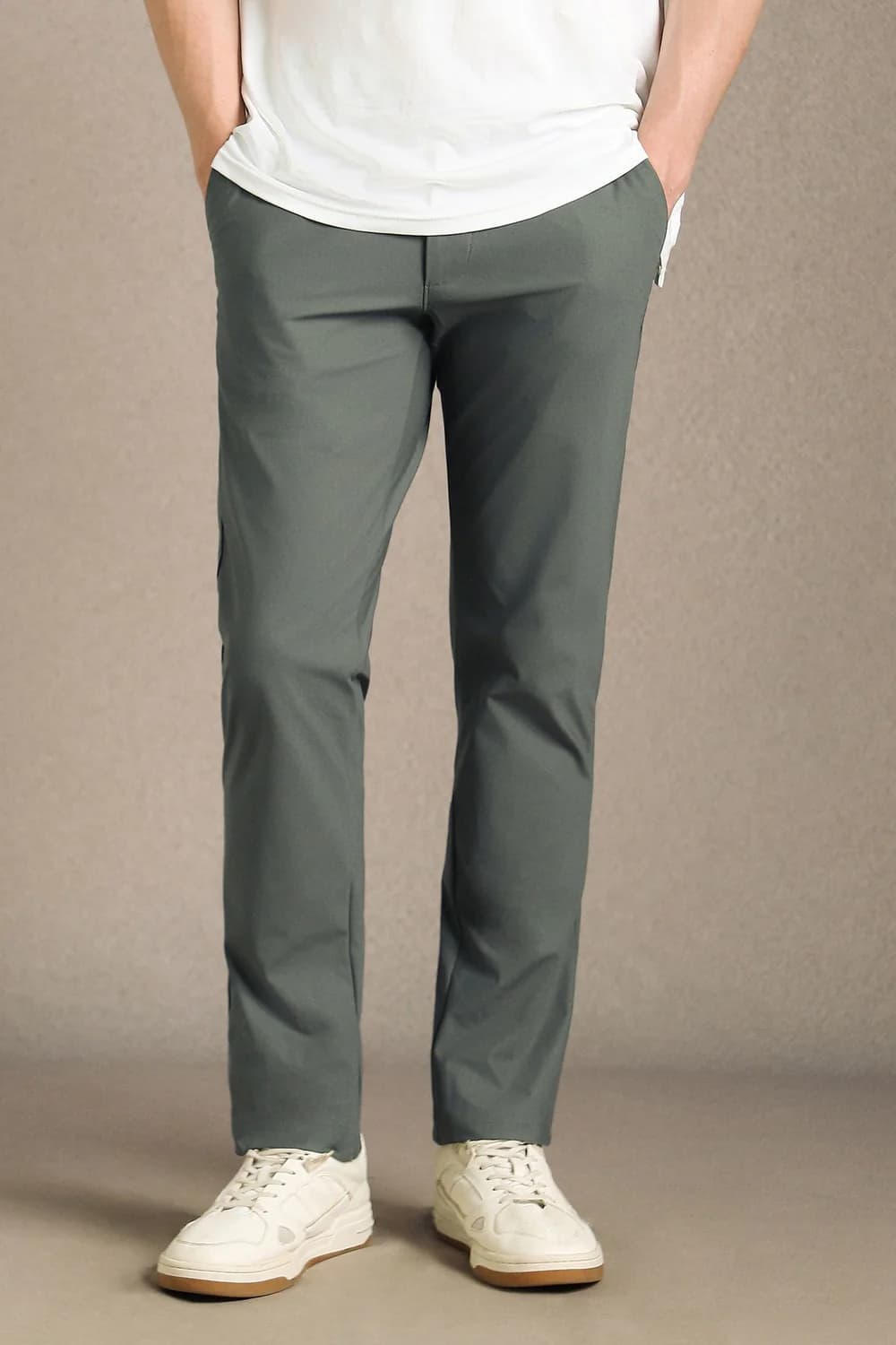 Men Grey Casual Slim Fit Mid Rise Trouser