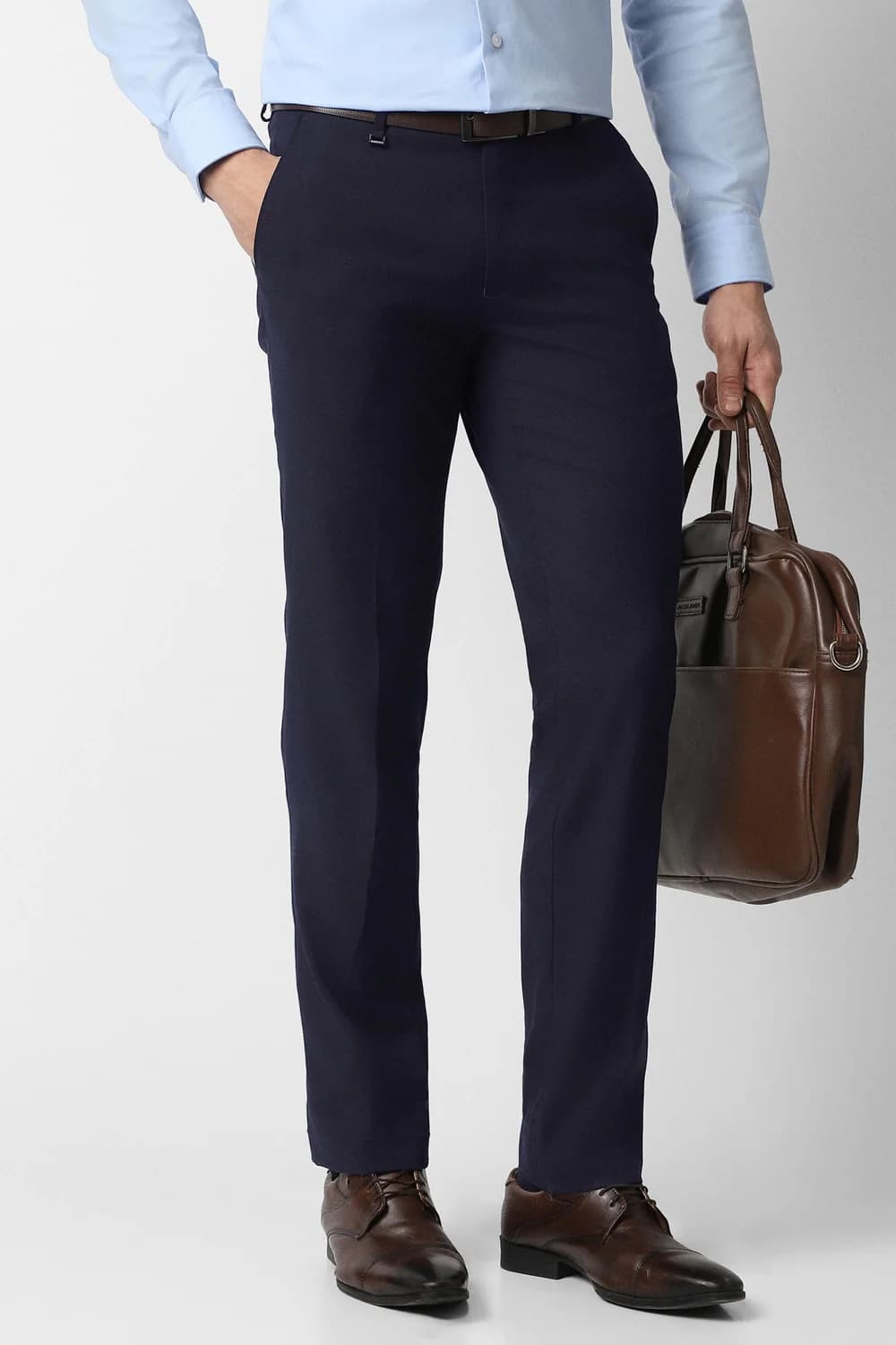 Men Navy Formal Regular Fit Mid Rise Trouser