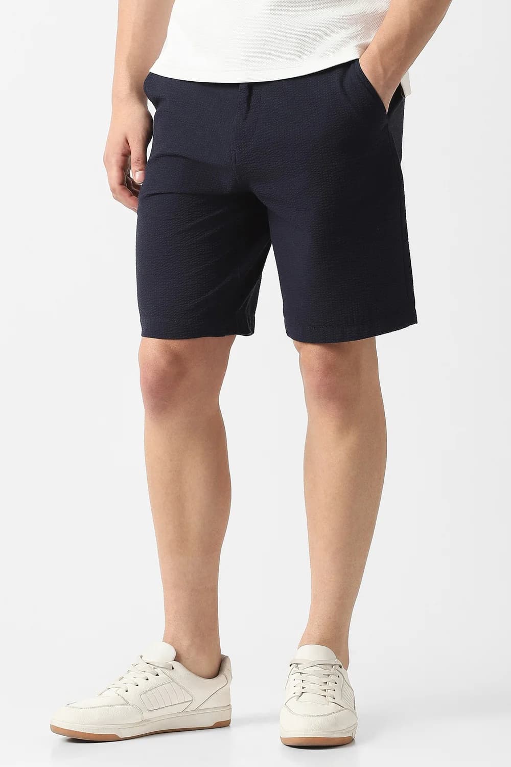 Men Navy Casual Regular Fit Mid Rise Shorts
