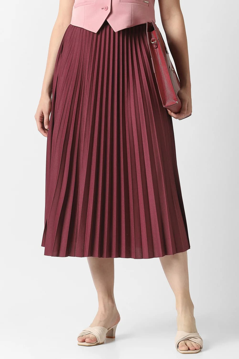 Women Red Party Regular Fit Mid Rise Skirts