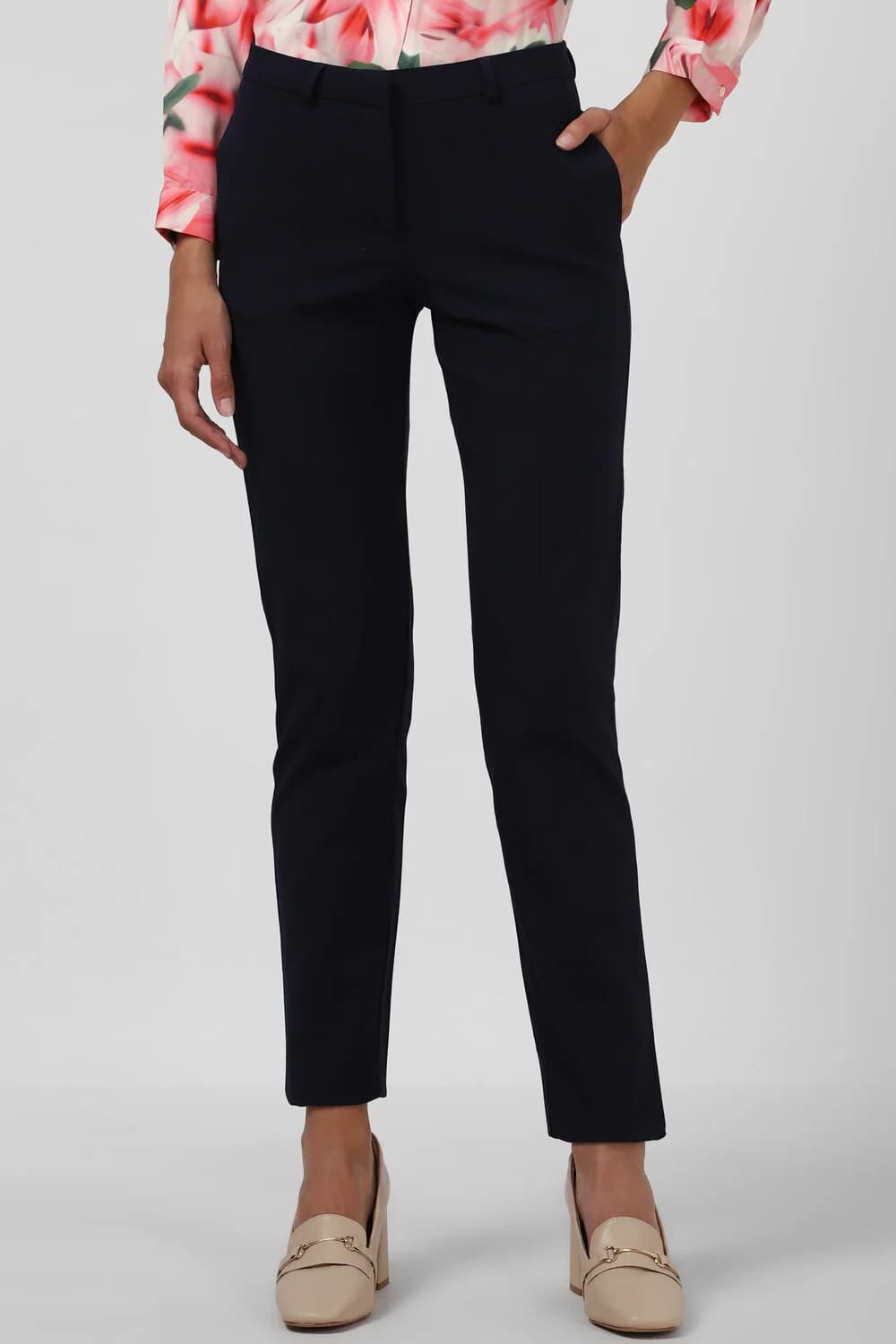 Women Navy Formal Regular Fit Mid Rise Trouser