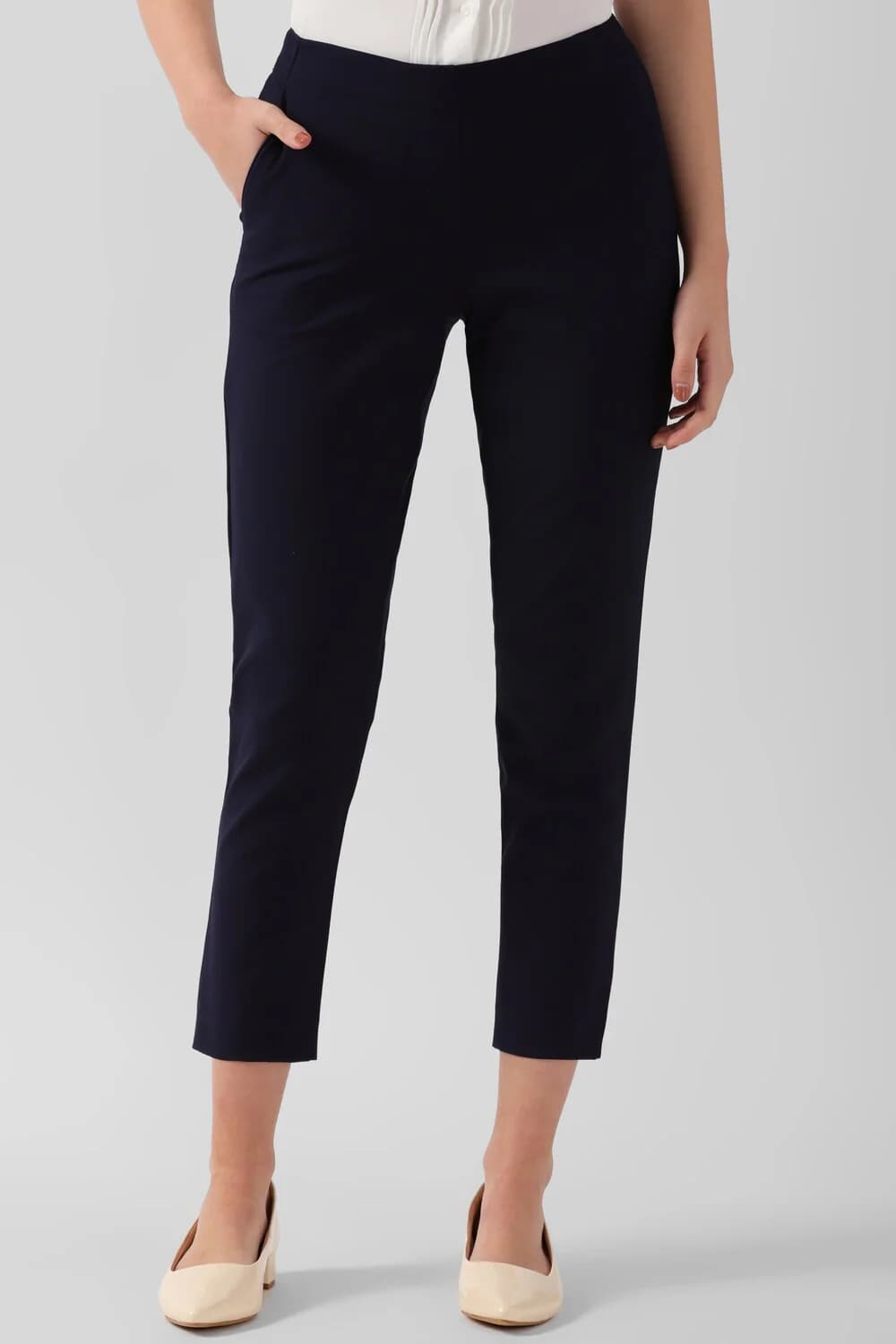 Women Navy Formal Regular Fit Mid Rise Trouser