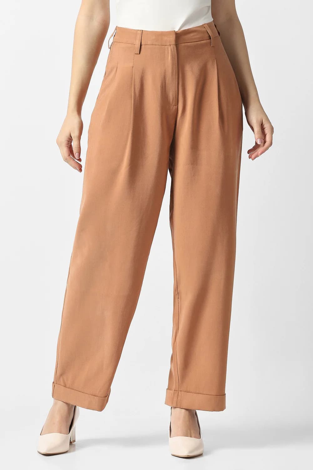 Women Brown Casual Regular Fit Mid Rise Trouser