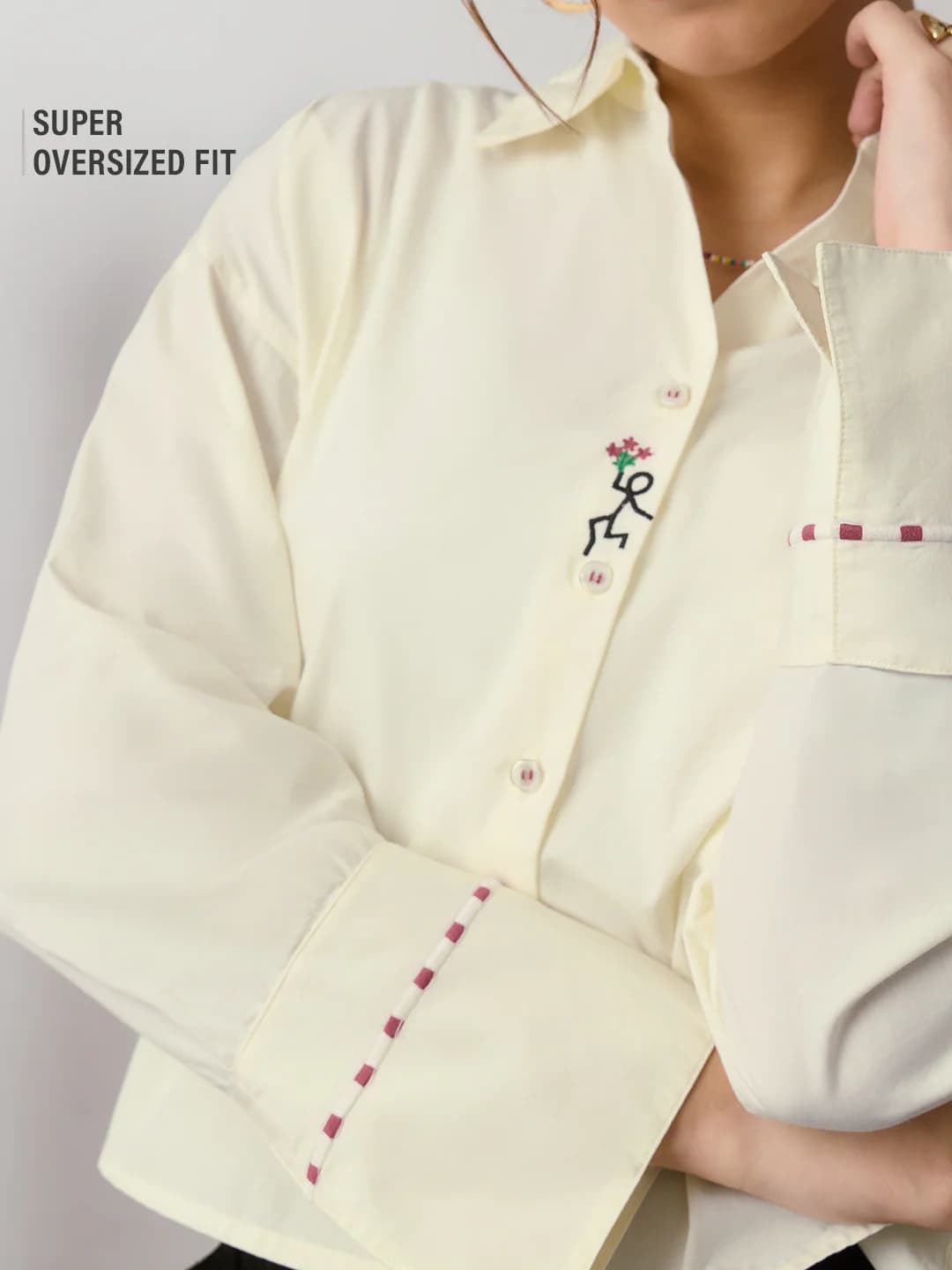 Women's Off-White Casual Oversized Fit Printed Full Sleeves Shirt