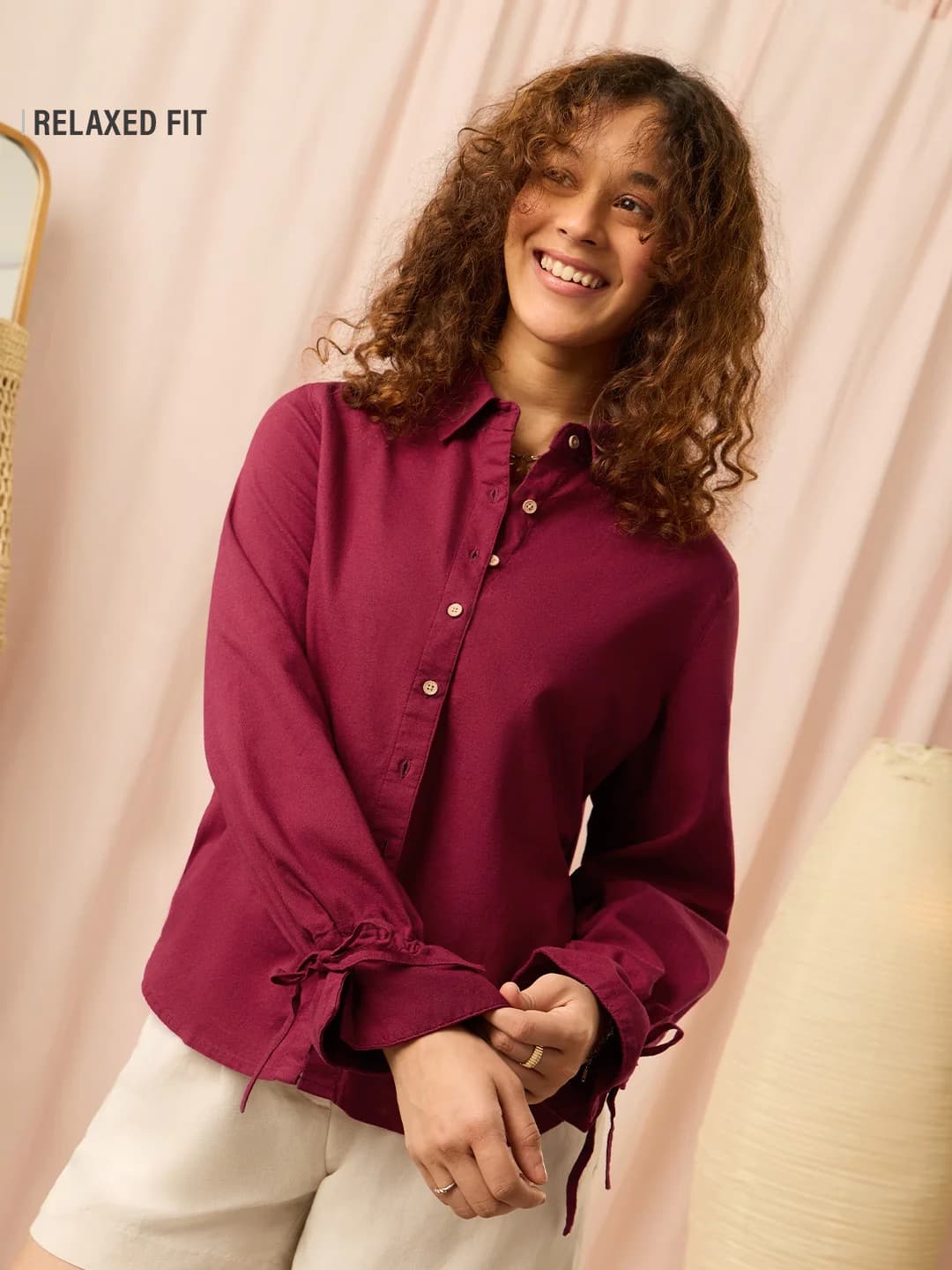 Women's Red Casual Regular Fit Solid Full Sleeves Shirt
