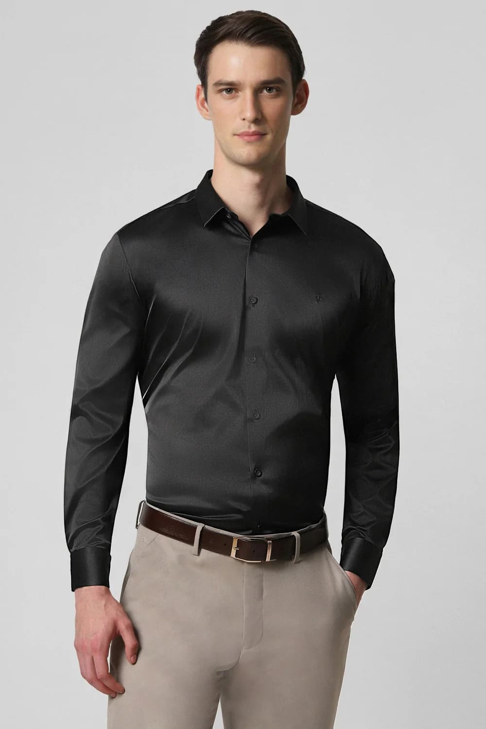 Men's Black Party Slim Fit Polyester Full Sleeves Shirt
