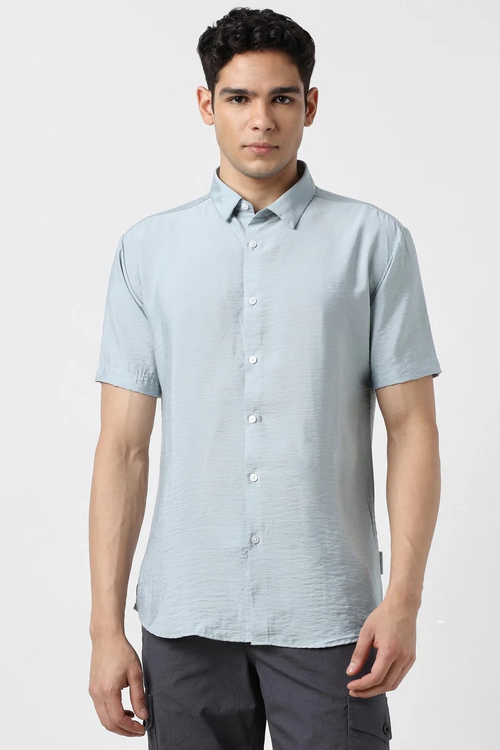 Men's Blue Party Slim Fit Rayon Half Sleeves Shirt