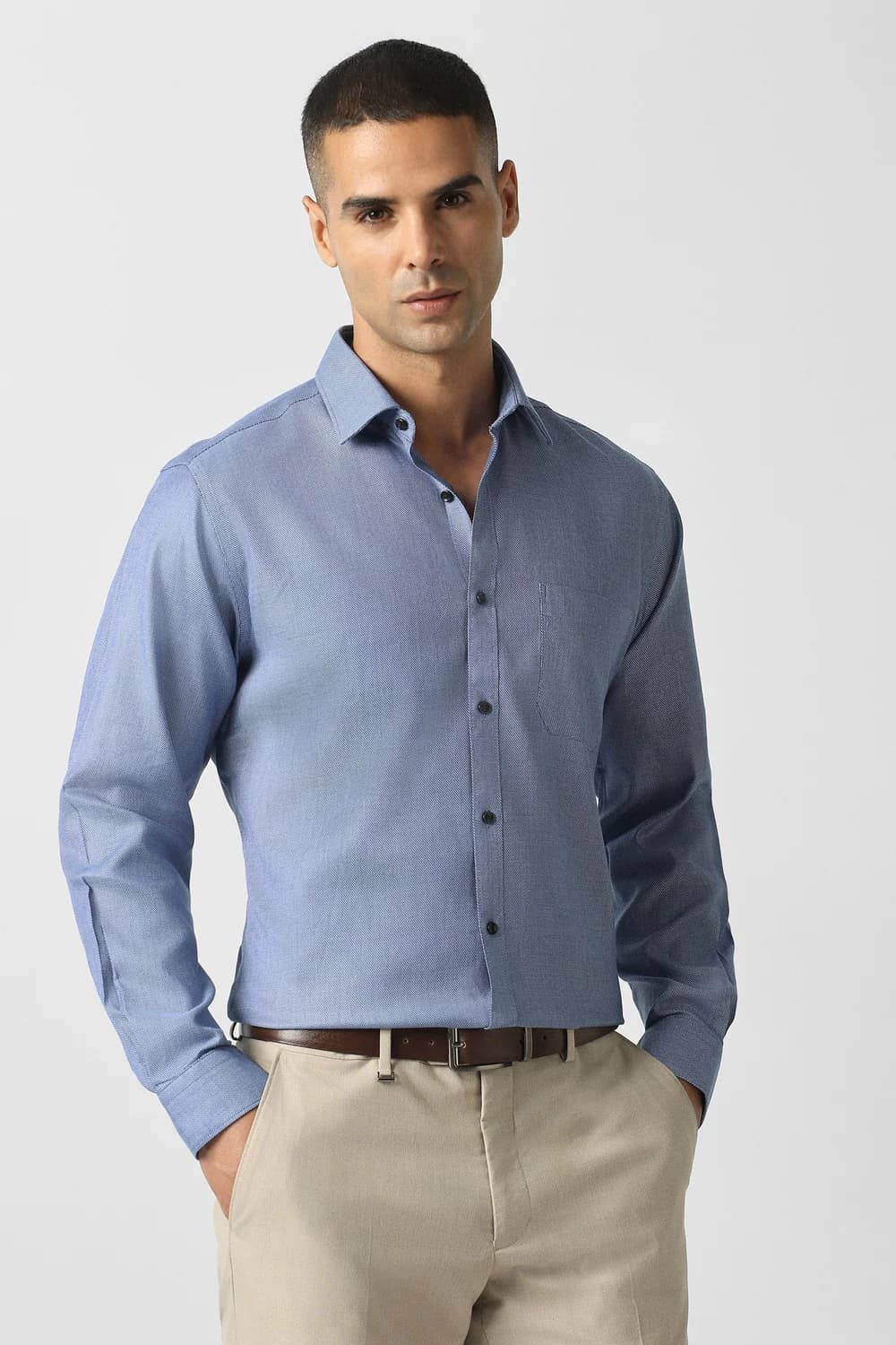 Men's Blue Formal Regular Fit Cotton Full Sleeves Shirt