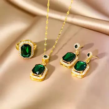 Women's Elegant Gold Plated Pendant Necklace Set with Matching Earrings and Ring