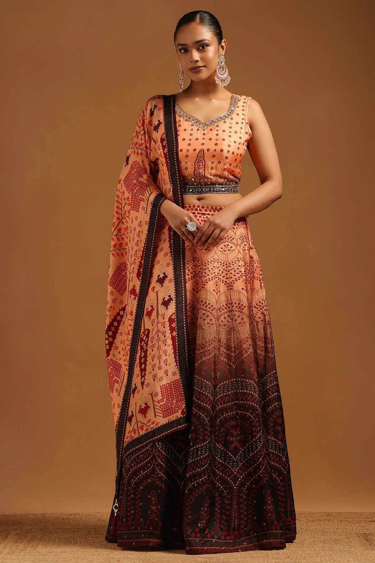 Women's Pink Festive Floral Flared V-Neck Choli With Skirt