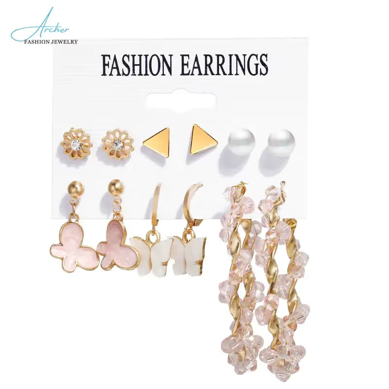Women's Golden Bloom Stud Earrings Combo
