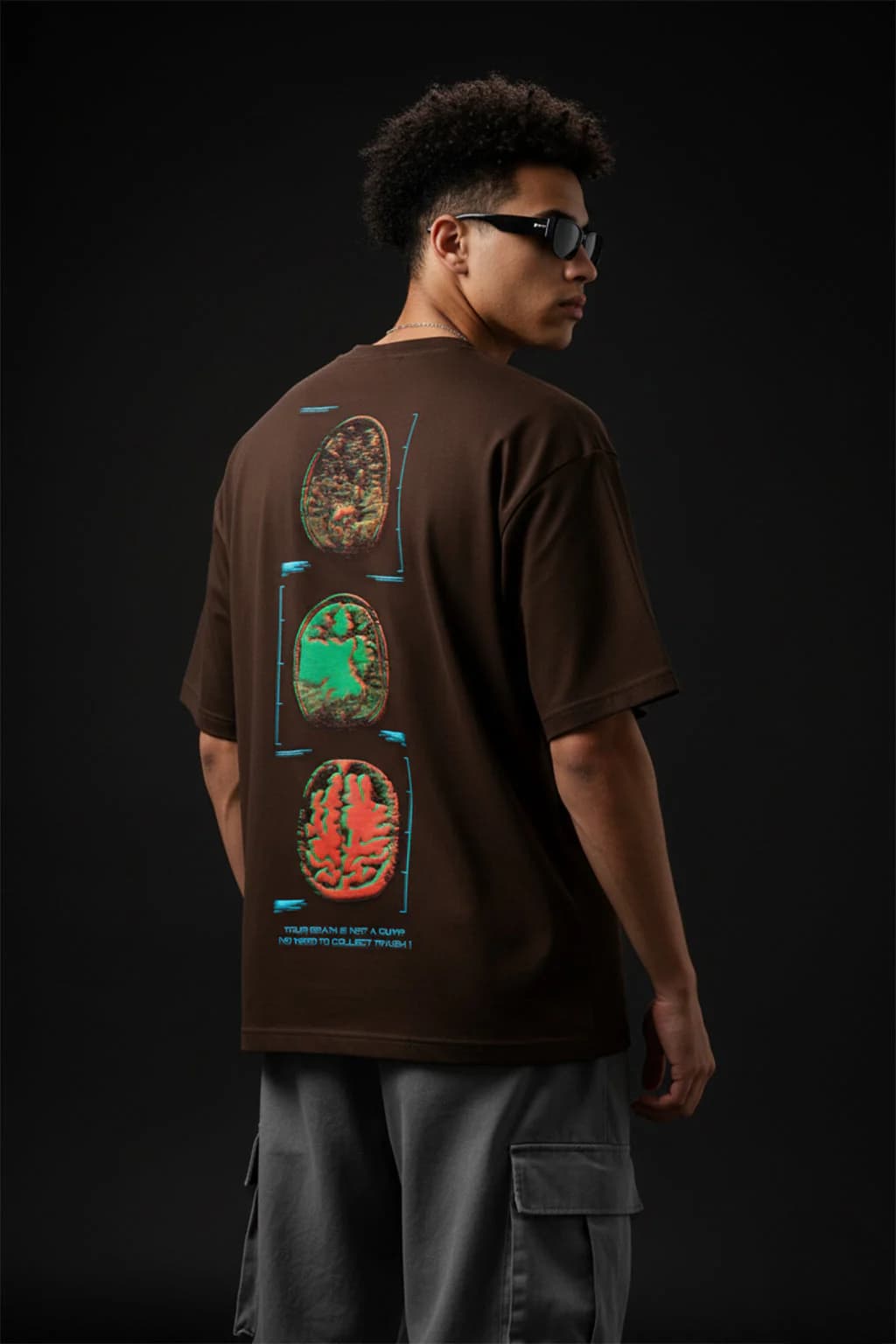 Men's Bad Brains Brown Oversized Puff Printed Exclusive Casual Half Sleeve Tshirt