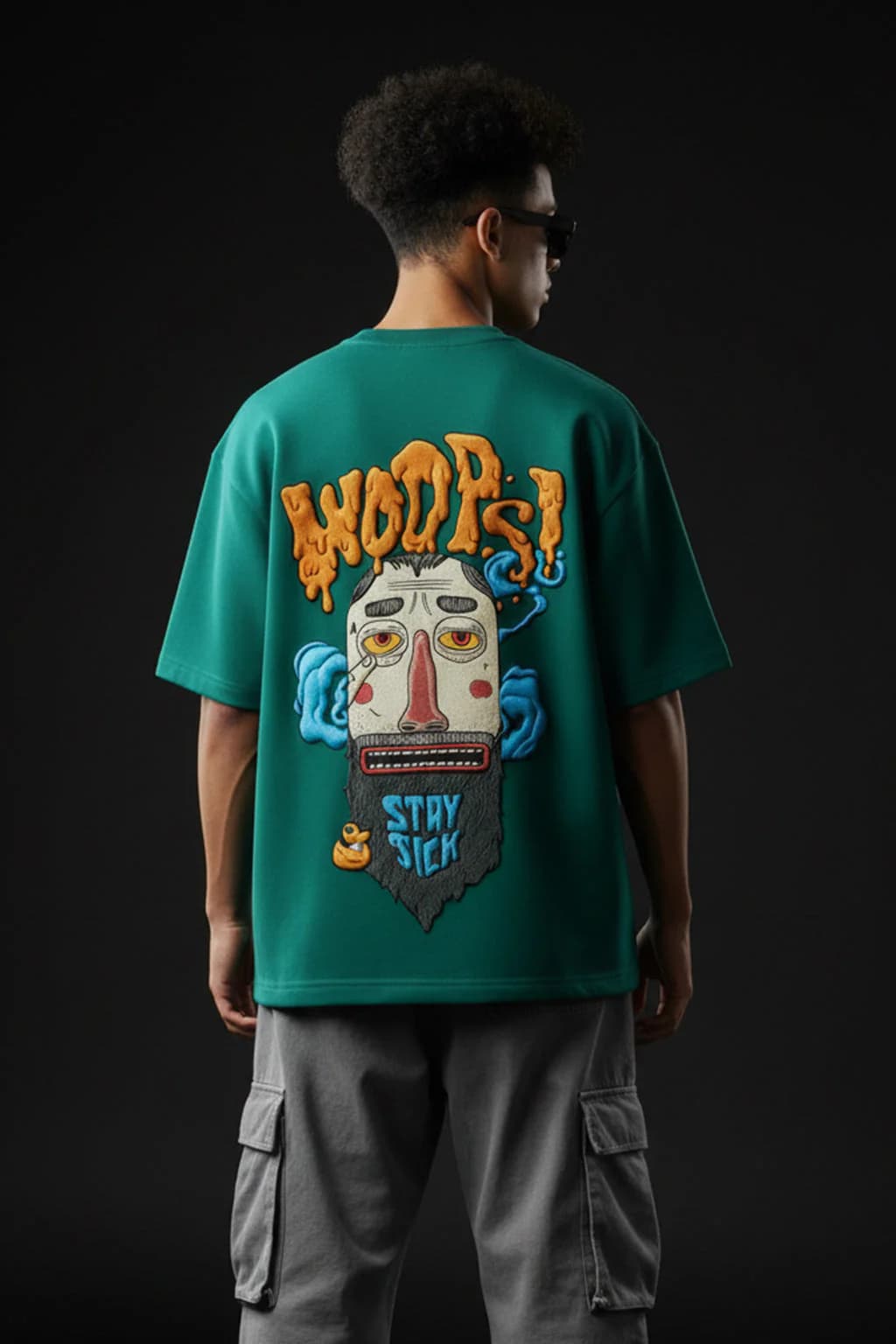 Men's Stay Sick Green Oversized Puff Printed Exclusive Casual Half Sleeve Tshirt