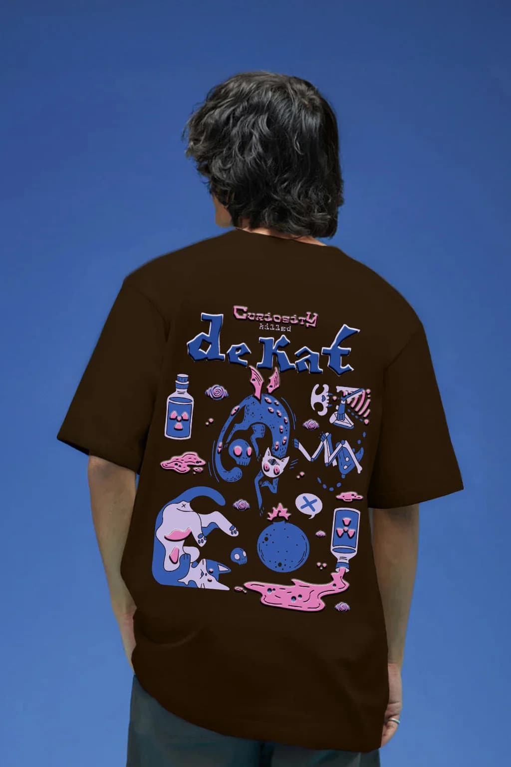 Men's Curiosity Brown Oversized Puff Printed Exclusive Casual Half Sleeve Tshirt