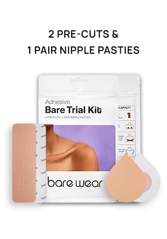 Women's Trial Kit Pack of Pre-Cut Body Tape Strips 7.5 cm Width and Stick-On Cotton Nipple Pasties Suitable for A–J- Cup Sizes - 1 Pair