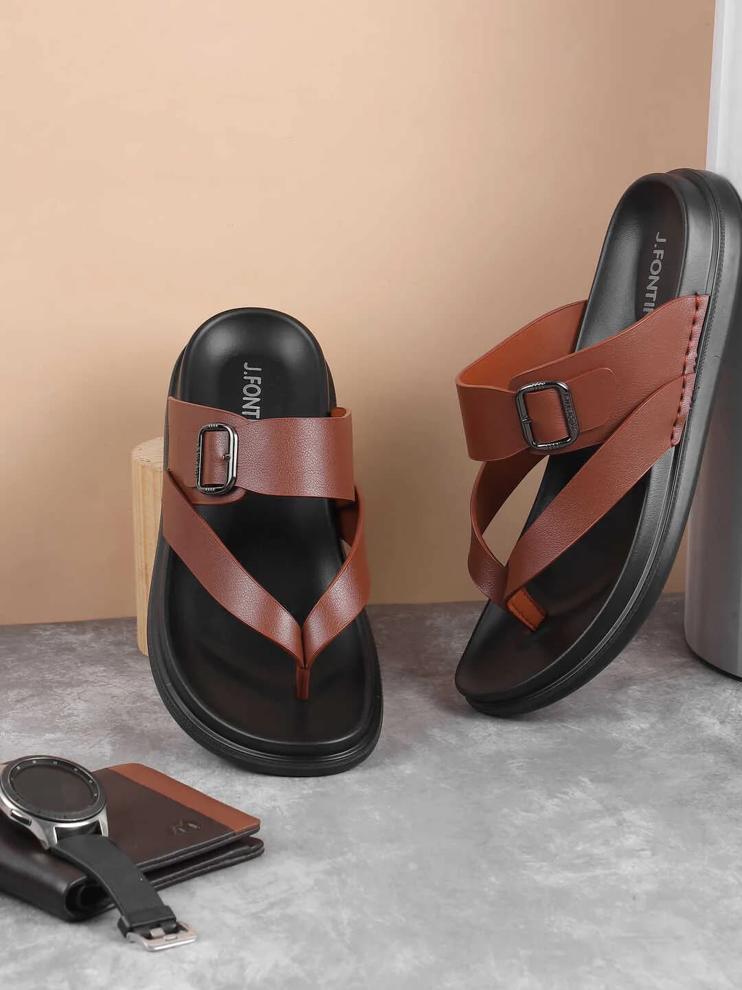 Men's Tan Casual Synthetic Slip-Ons Sandals