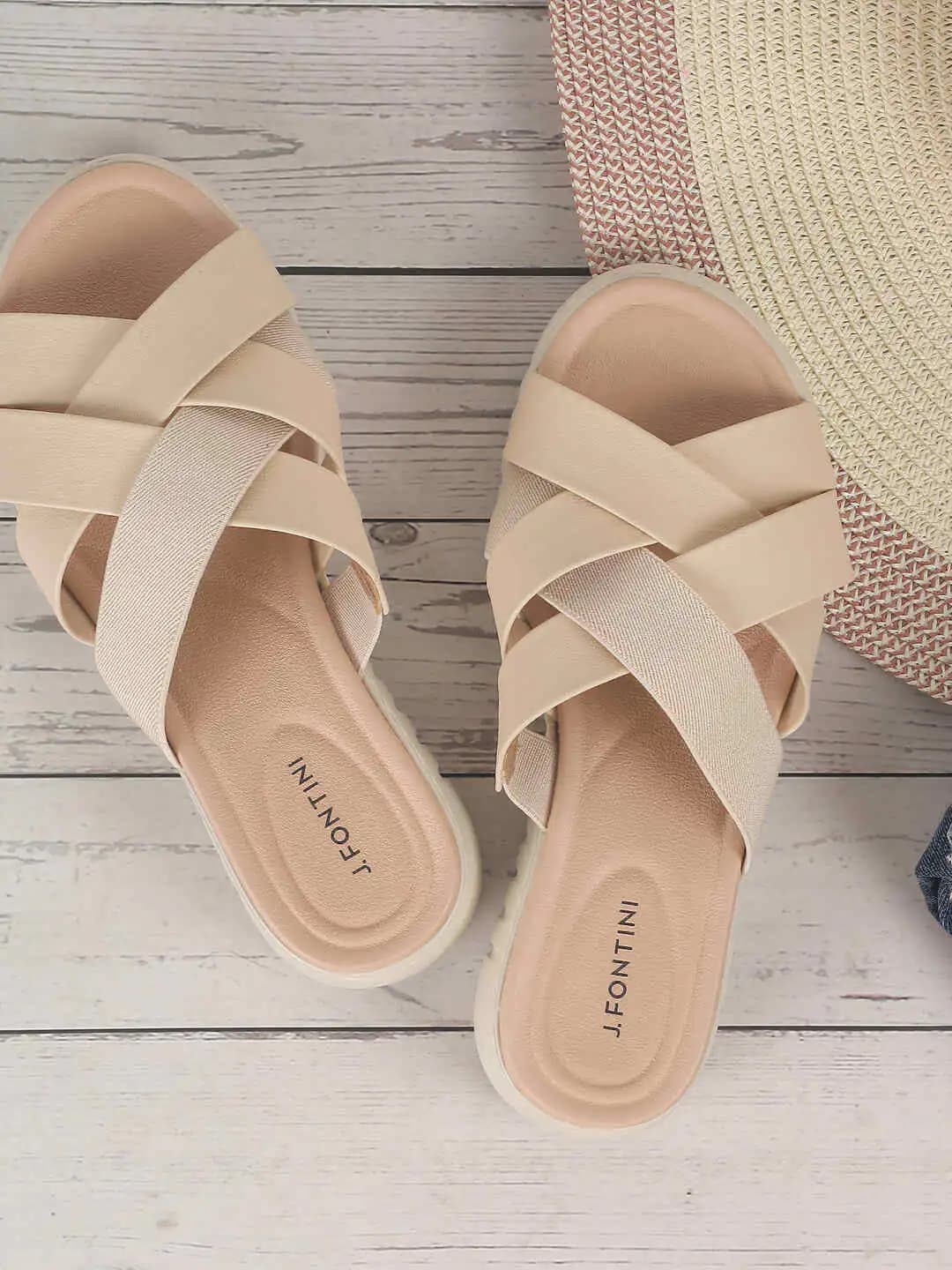 Women's Beige Casual Synthetic Slip-Ons Sandals