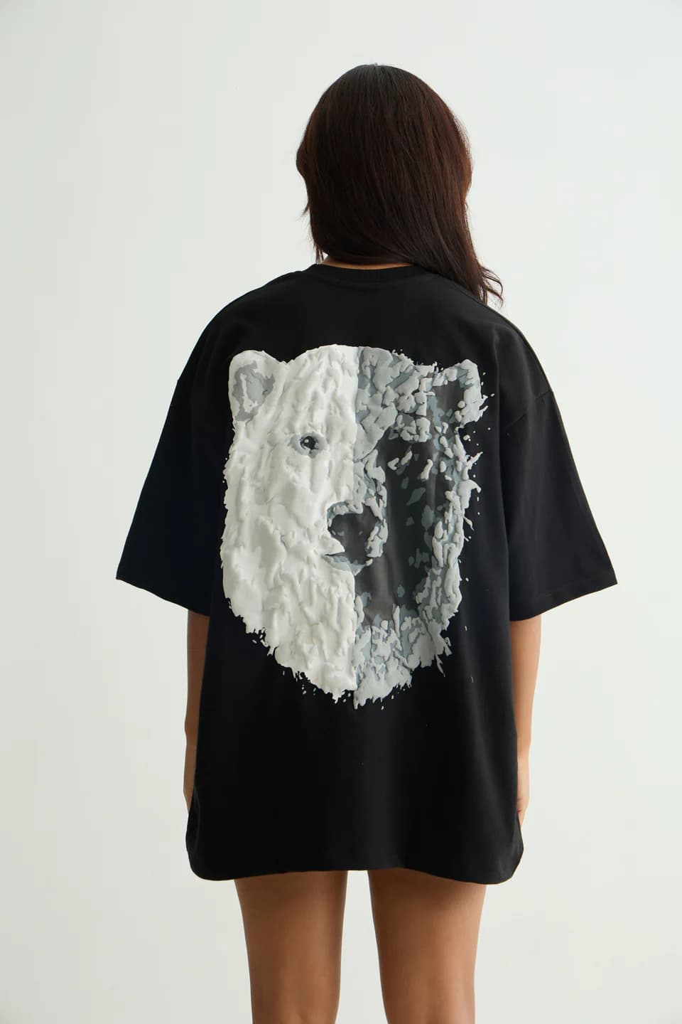 Unisex Black Casual Printed Round Neck Oversized Fit Tshirt