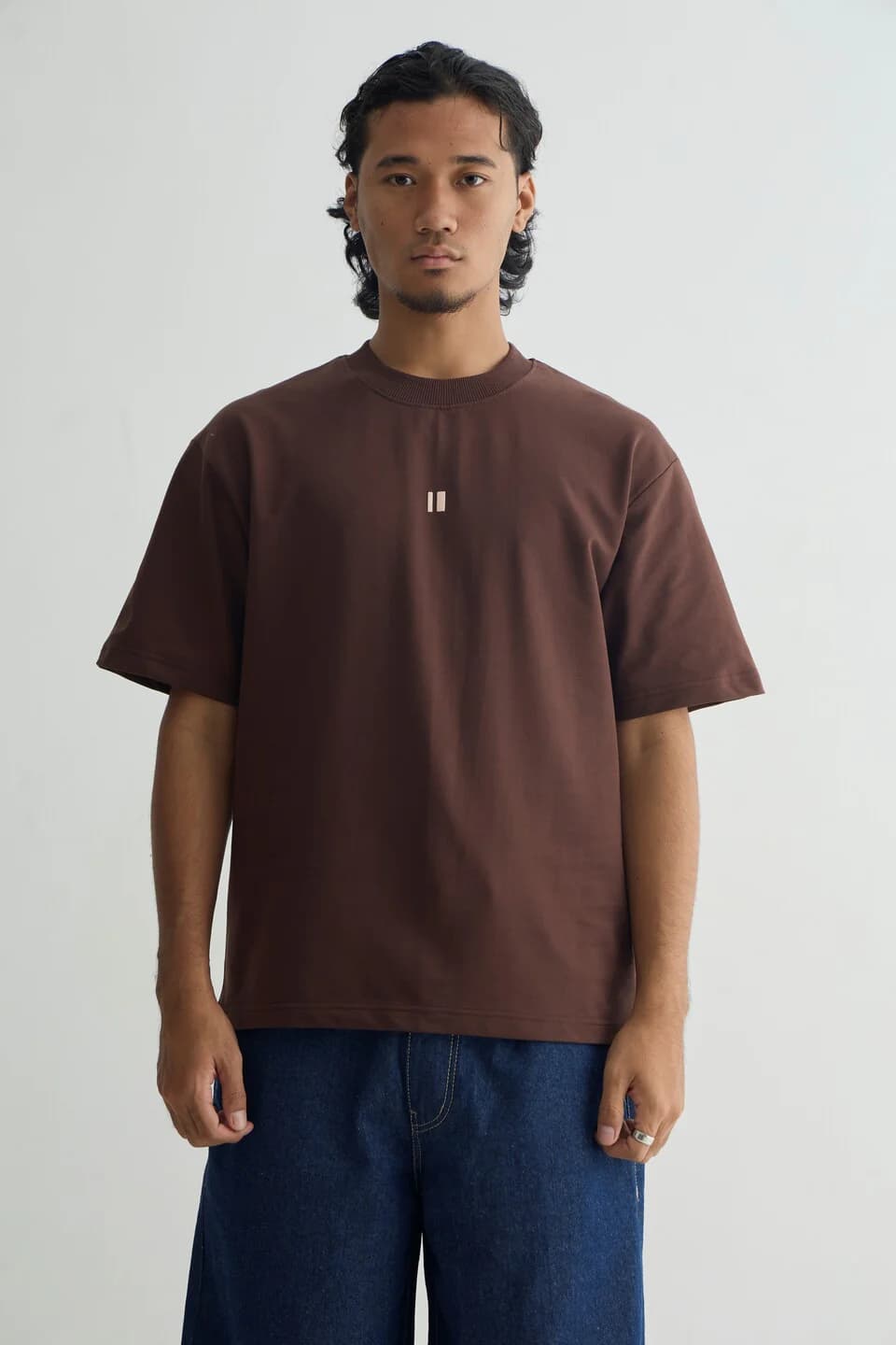 Unisex Brown Casual Solid Round Neck Oversized Fit Tshirt