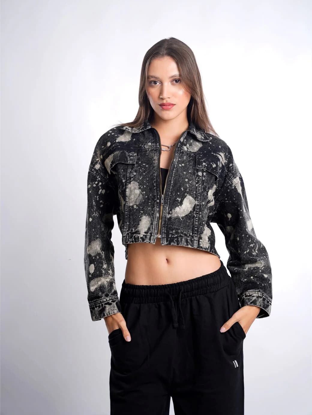 Women Black Casual Self-Design Spread Collar Oversized Fit Jacket