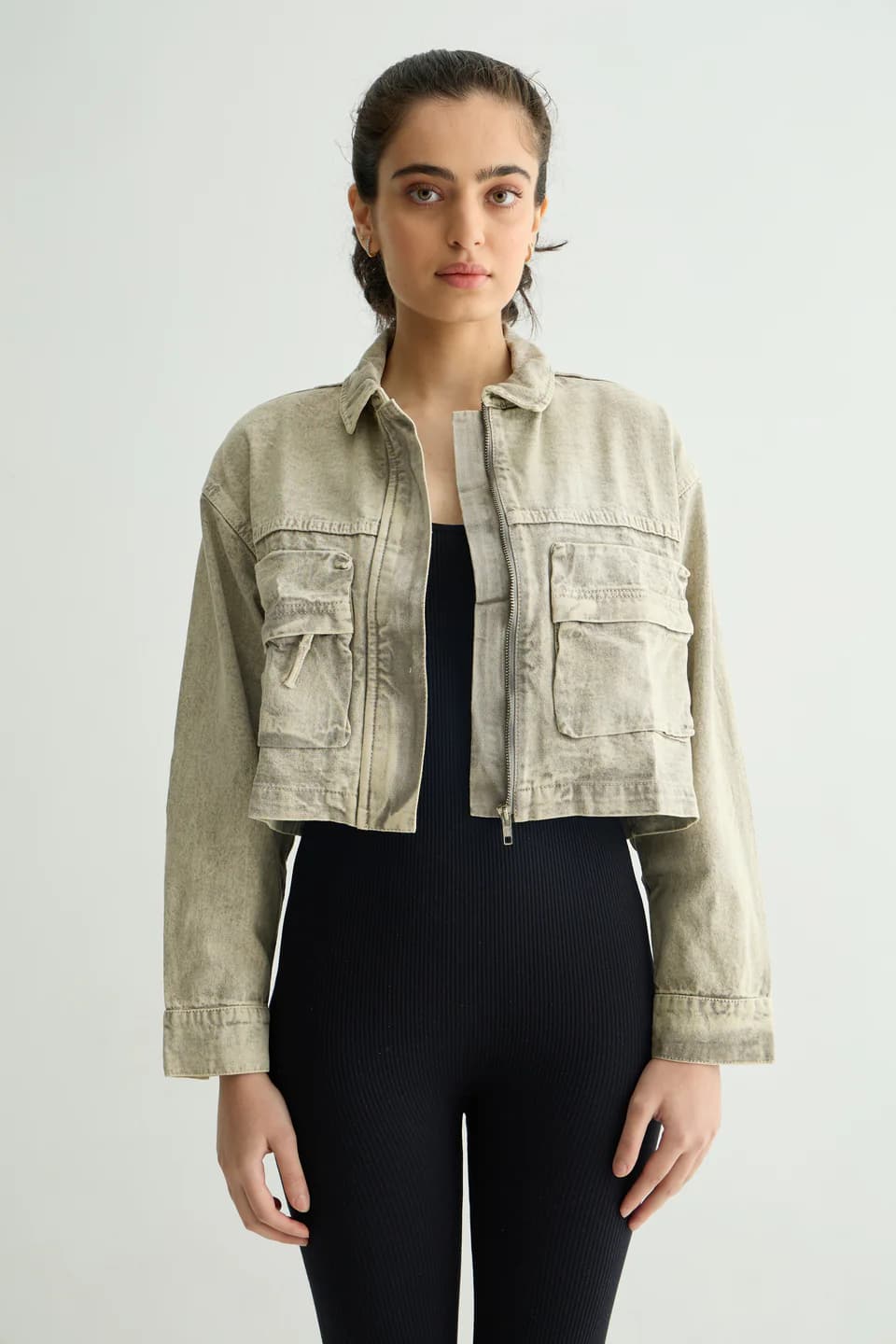 Women Beige Casual Textured Spread Collar Oversized Fit Jacket