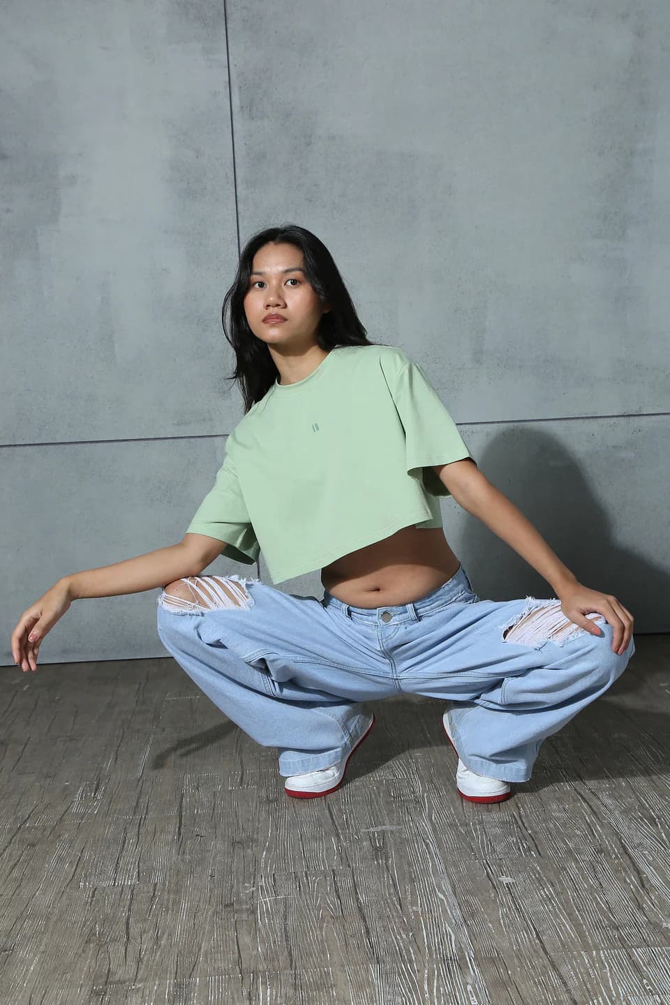 Women Green Casual Solid Round Neck Oversized Fit Top