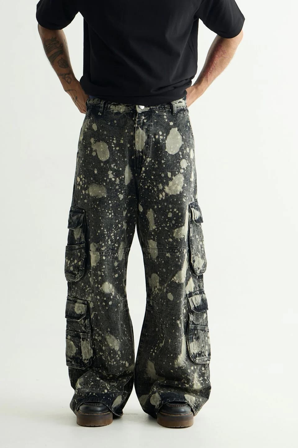 Unisex Black Casual Tie-Dye Non-Faded Baggy Fit Jeans