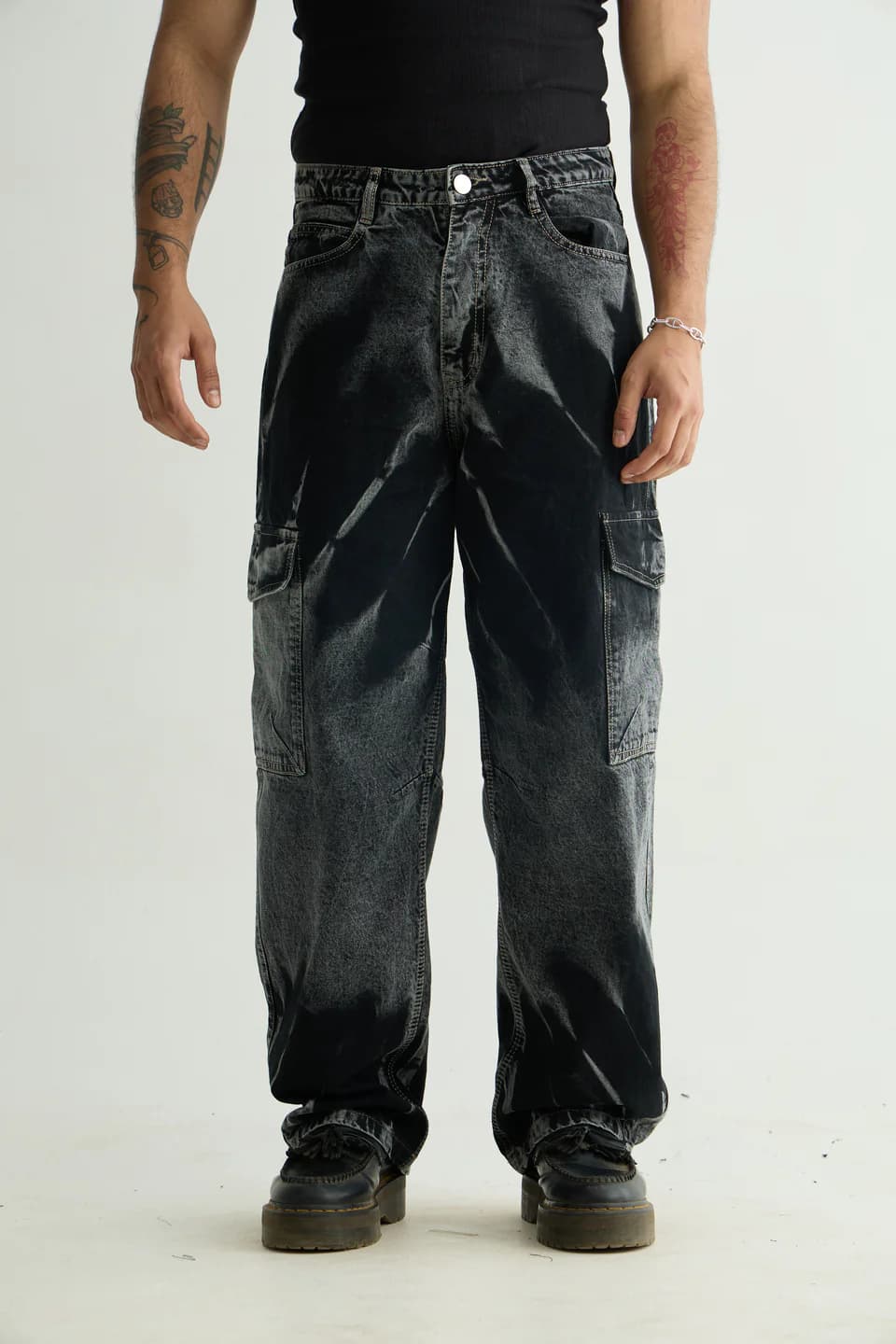 Unisex Black Casual Solid Faded Baggy Fit Jeans