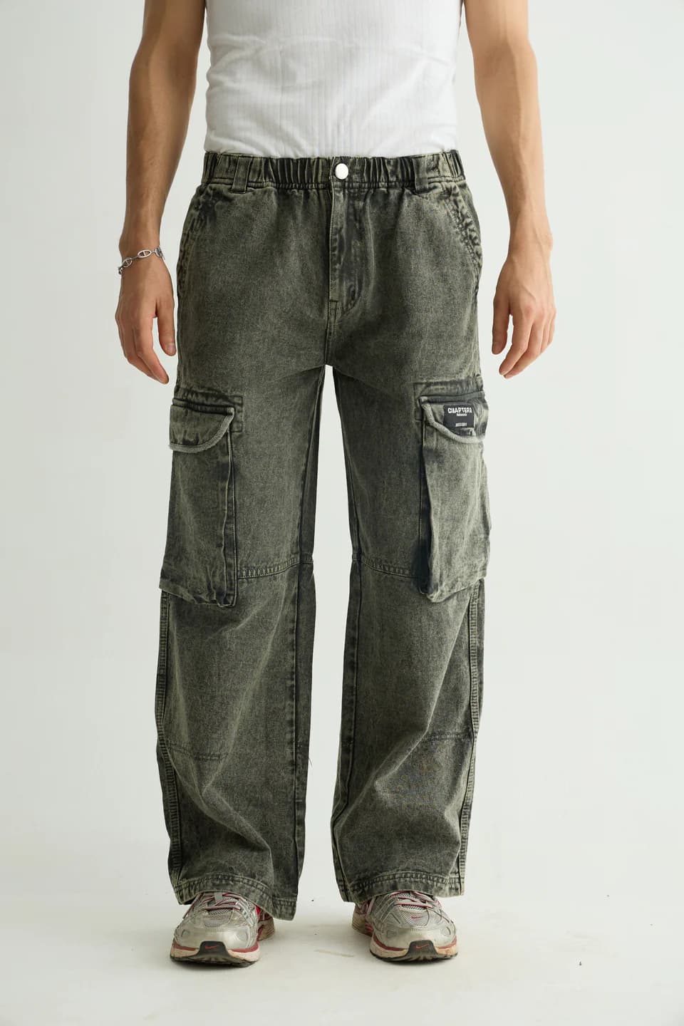 Unisex Green Casual Solid Non-Faded Baggy Fit Jeans