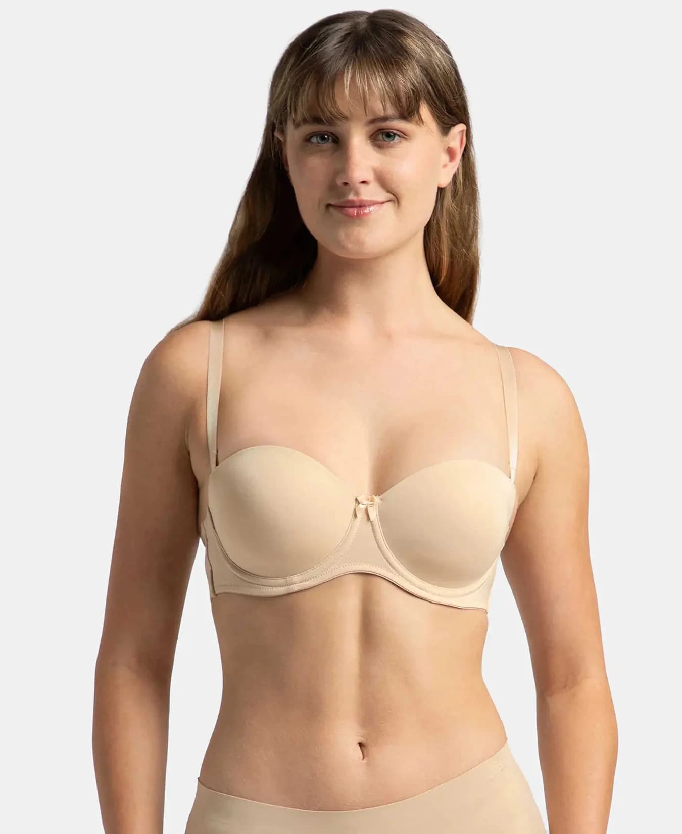 Women's Beige Under-Wired Padded Full Coverage Strapless Bra