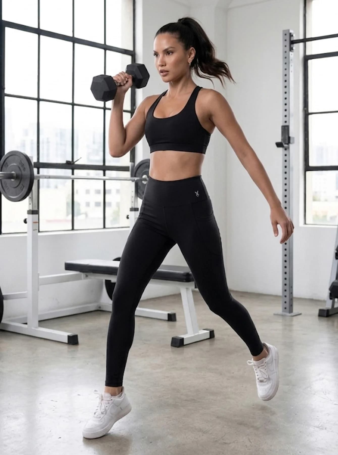 Women's Black Sport High Rise Pull On Solid Leggings