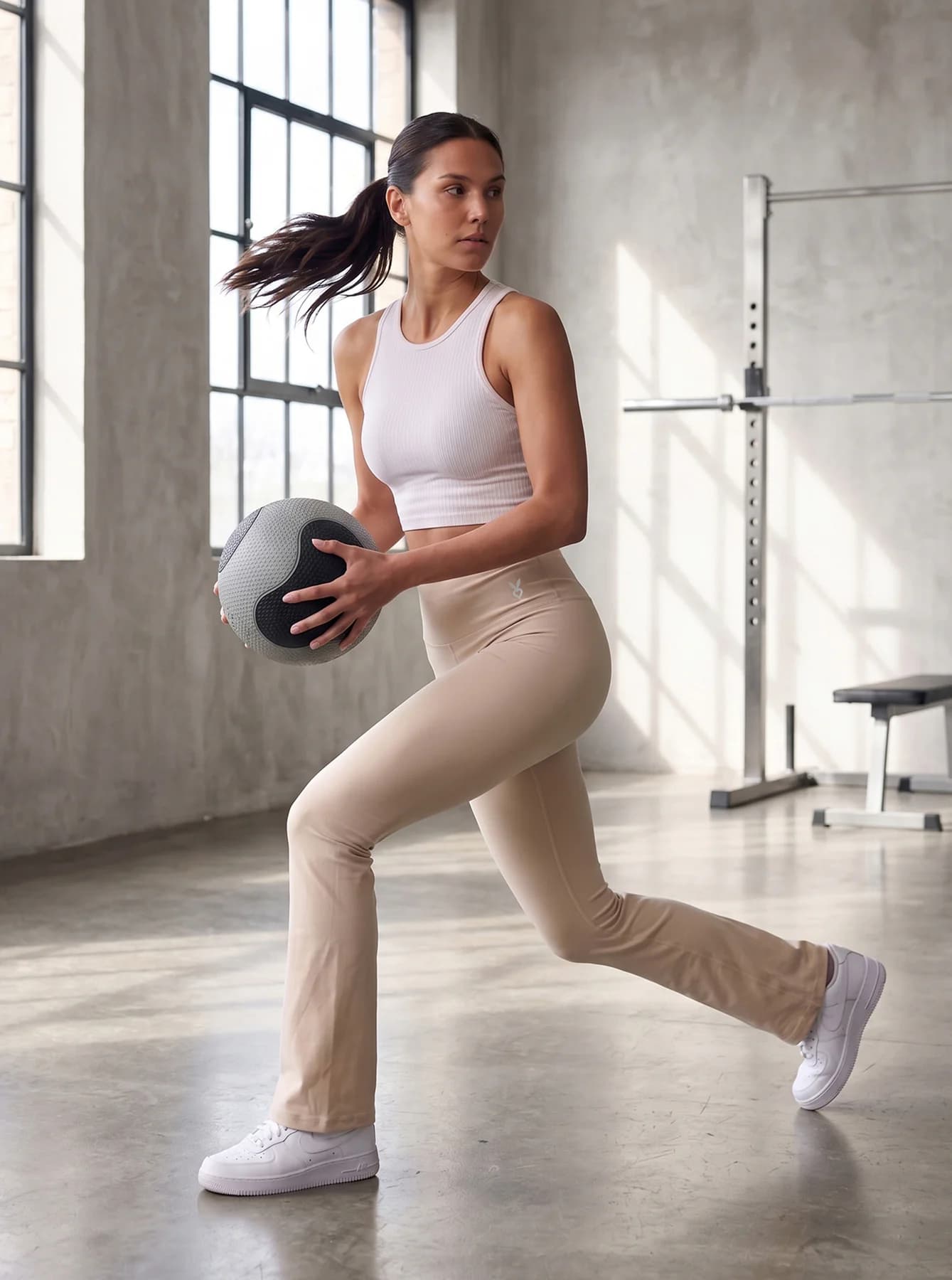 Women's Beige Sport High Rise Pull On Solid Leggings