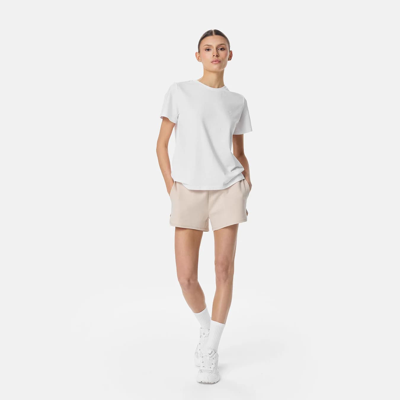 Women's Beige Sport Pull On Solid Shorts