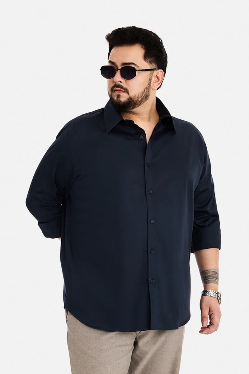 Men's Navy Casual Full Sleeves Solid Shirt