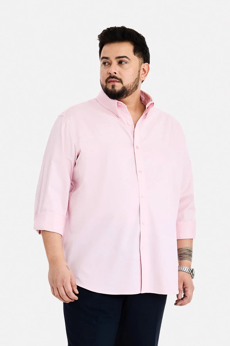 Men's Pink Casual Full Sleeves Solid Shirt