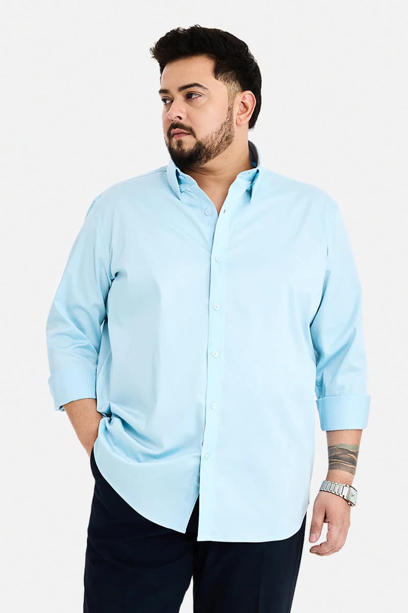Men's Blue Casual Full Sleeves Solid Shirt