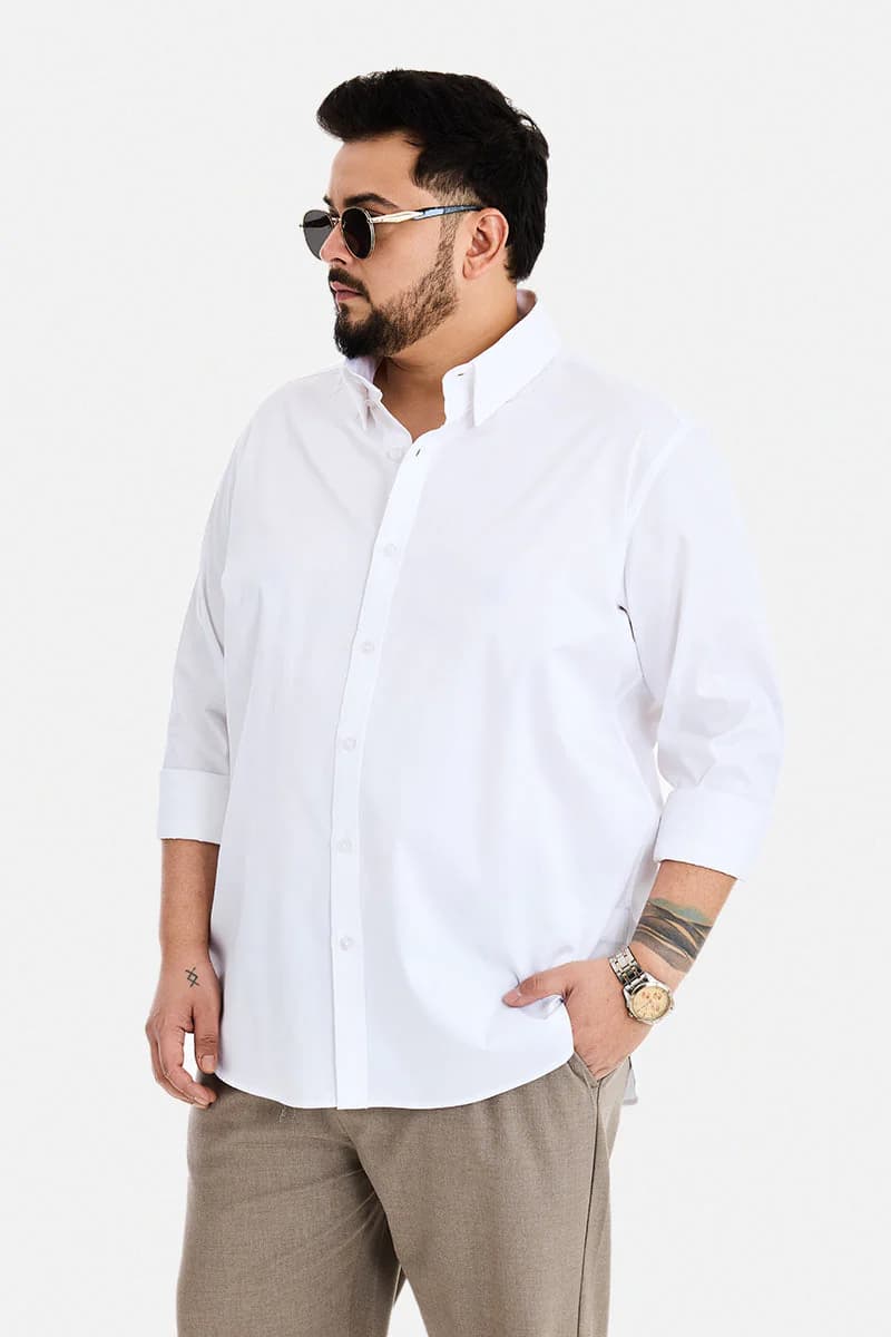 Men's White Casual Full Sleeves Solid Shirt