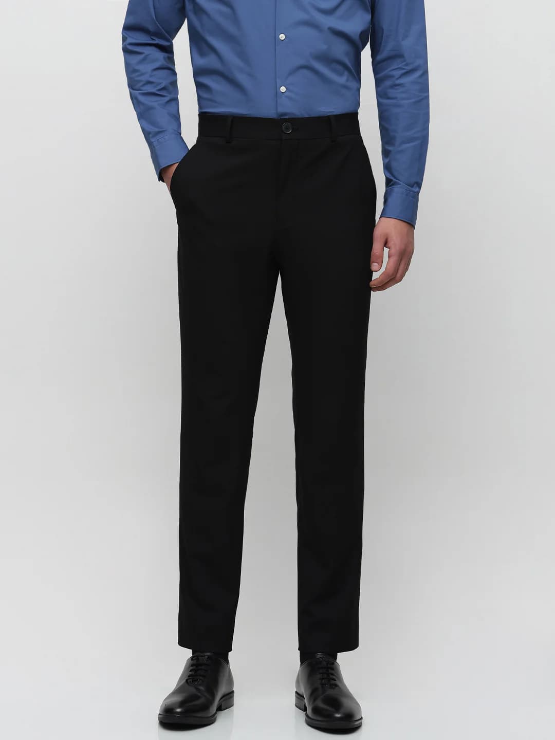 Men's Black Formal Slim Fit Mid Rise Trouser