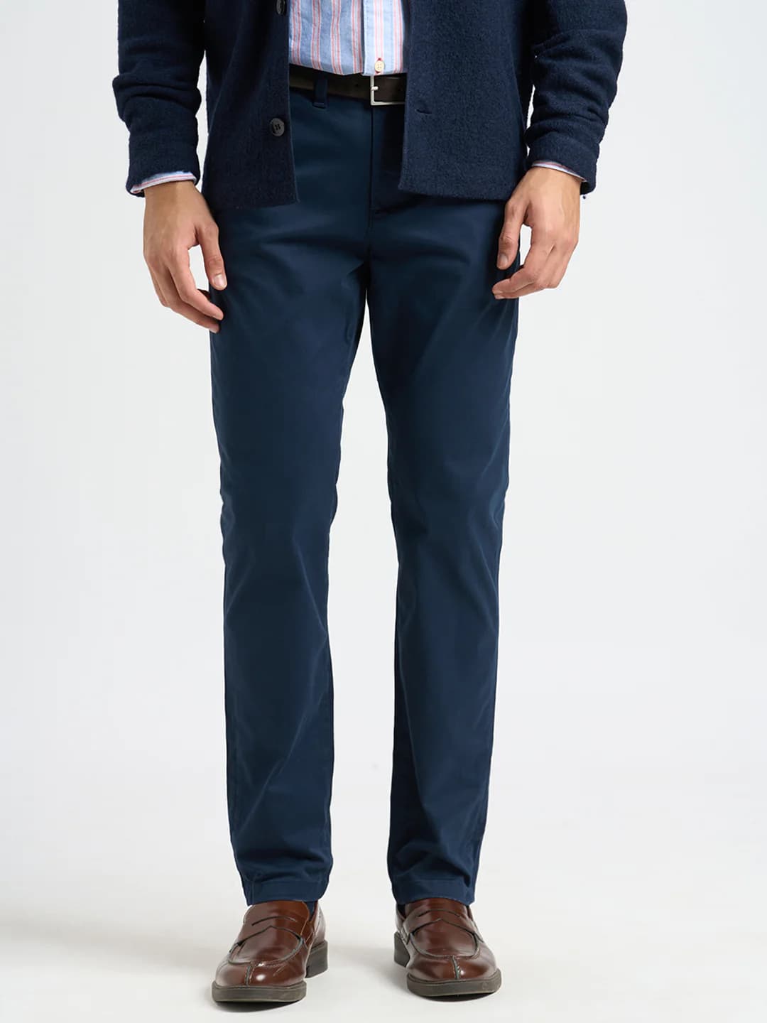 Men's Blue Casual Slim Fit Mid Rise Chinos