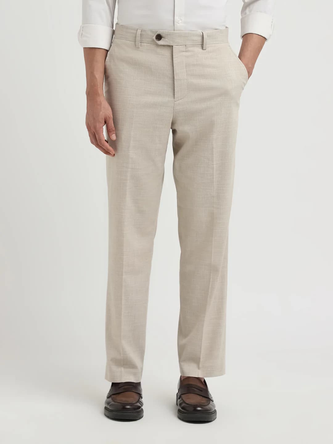 Men's Beige Formal Regular Fit Trouser