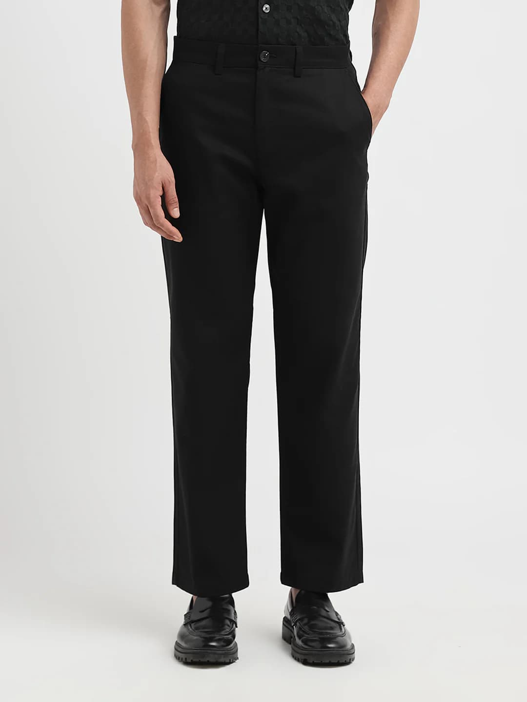 Men's Black Casual Straight Fit Trouser