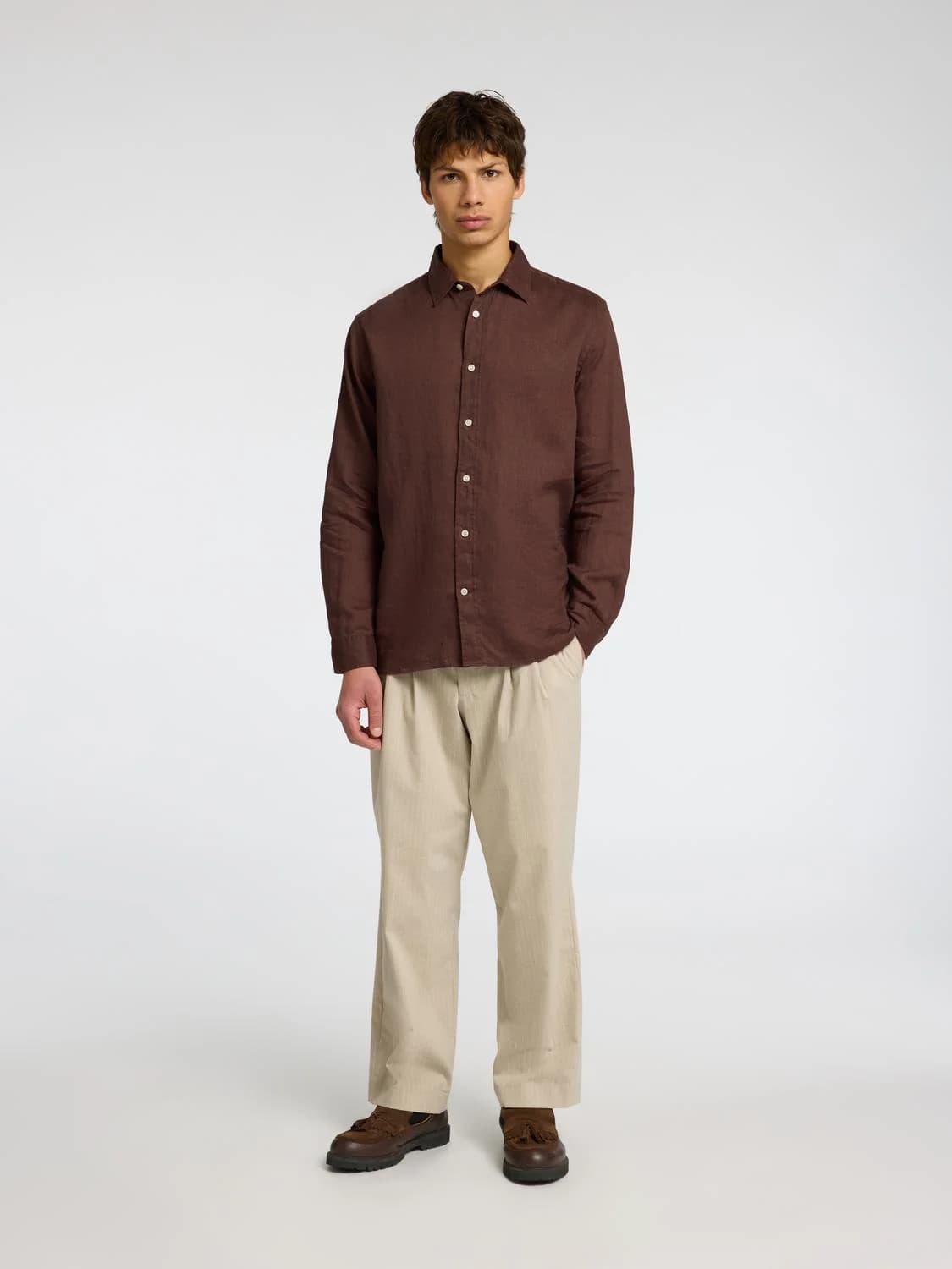 Men's Brown Casual Regular Fit Linen Full Sleeves Shirt