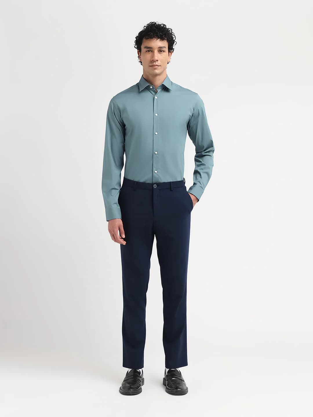 Men's Blue Formal Slim Fit Cotton Blend Full Sleeves Shirt