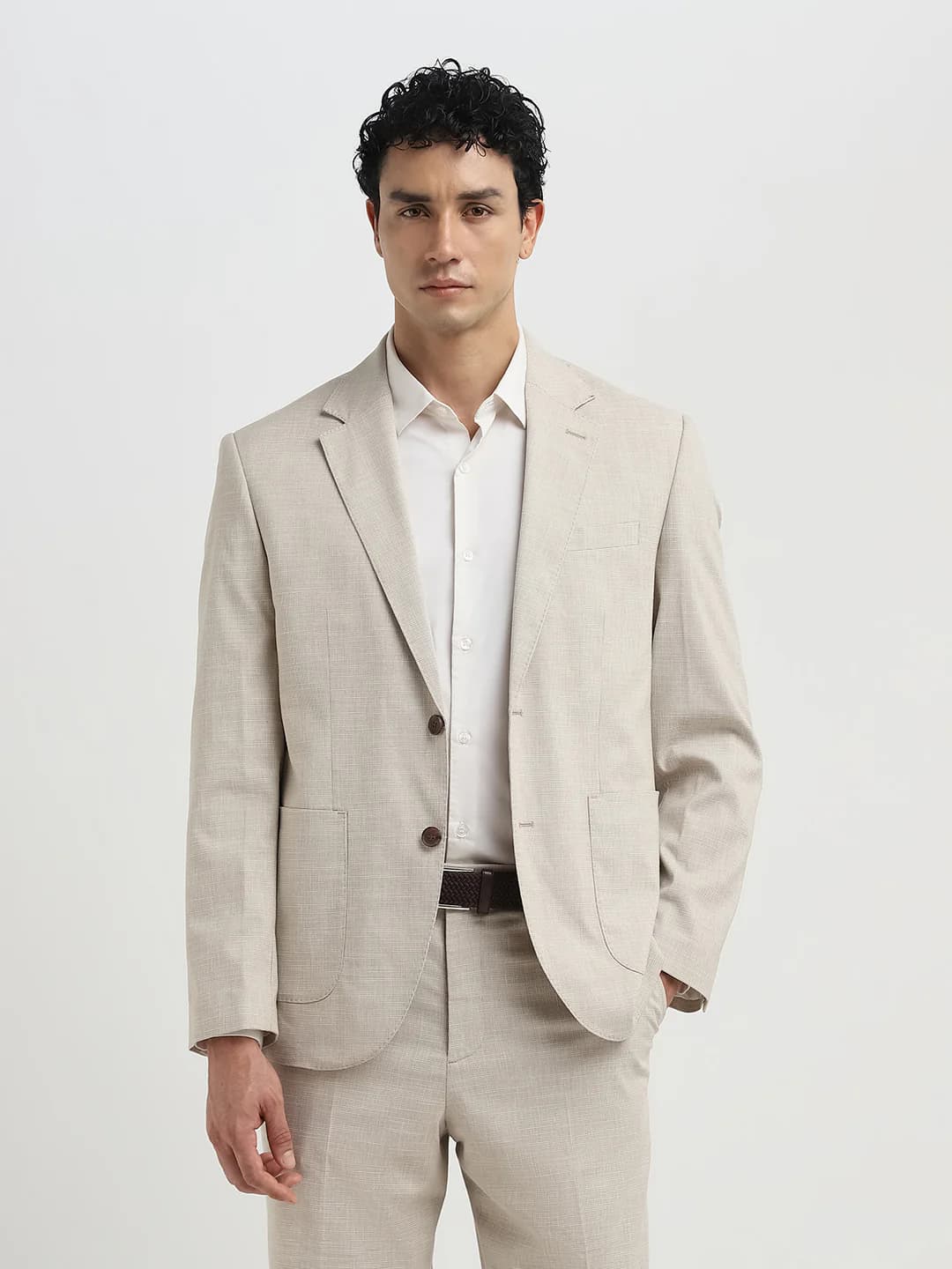 Men's Beige Formal Regular Fit Full Sleeves Blazer
